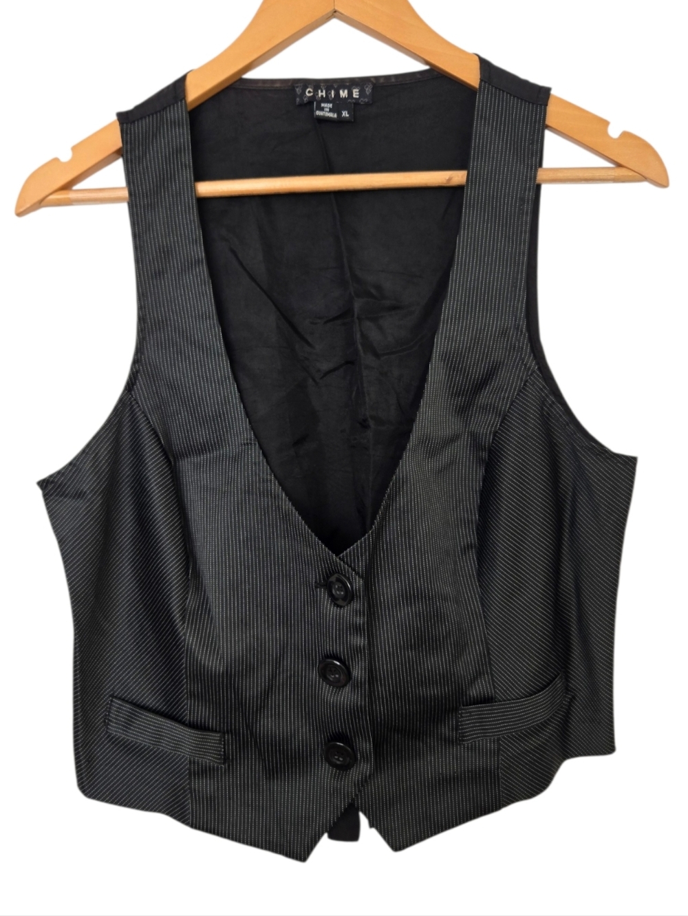 Chime Pinstripe Vest Womens XL Black Tailored Y2K Indie Layering Waistcoat